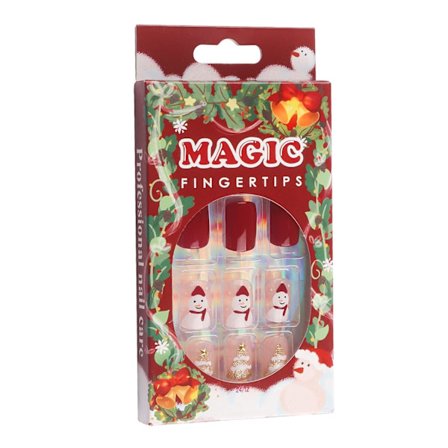 Förpackning med 24 julpress på naglar Korta röda snögubbe-naglar