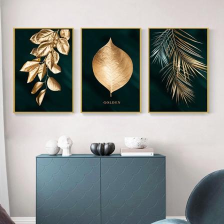 3 stk Vægdekoration Stue Soveværelse Moderne Vægkunst Gavebillede Guldblad Rammeløs 40*60cm
