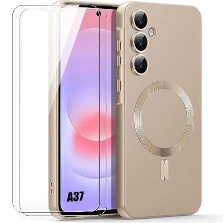 Cover til Samsung Galaxy A37 5G, Slim Silikone med Gyldent Magnetisk Cirkels - 2 Tempered Glass