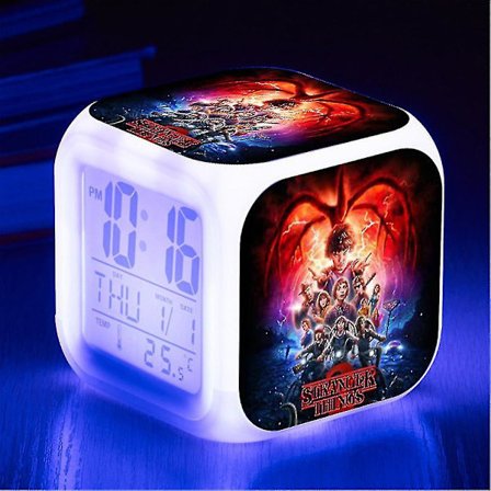 Stranger Things Digital Vækkeur 7 Farveskiftende LED Natlampe Kubisk Vækkeur Børne Julegave