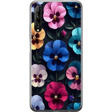 Yhteensopiva Puhelinkuori Huawei P smart Pro 2019 Koristeellinen kukkakuvio, jossa on värikkäitä pensasmainen kukkia ja tumman tyylikäs tausta