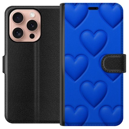 Apple iPhone 16 Pro Lommeboketui Blå Hjerter