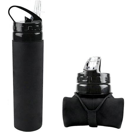 Hopfällbar Silikonvattenflaska 600ml Läckagesäker Vikbar Vattenflaska BPA-fri Silikon Sportvattenflaska Ultralätt Svart