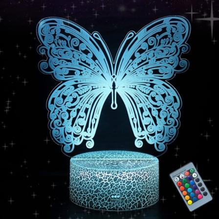 WJ Butterfly Night Light, Bursdagsgåve for Jenter 3D Illusjonslampe Barn Sengelampe med 16 Farger Skiftende Fjernkontroll Sommerfugl Leke Jenter Gaver