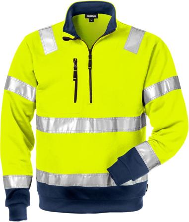 Fristads Herr Varsel sweatshirt med kort dragkedja 728 SHV, klass 3, Varsel Gul/Marinblå