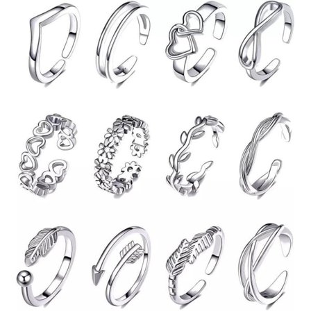 12-pack Boho Ringar / Örhängen - Justerbart silver