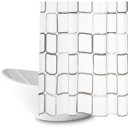 Duschdraperi, mögelbeständig vattentät 180x200cm tvättbar antibakteriell polyestertyg badgardin, vit transparent duschdraperi (rutig)