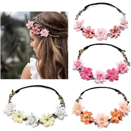 Blomsterhårbånd, 4 stk. Elastisk bånd Hårbånd Blomsterkrans Blomsterhårbånd til bryllup Festival Fest