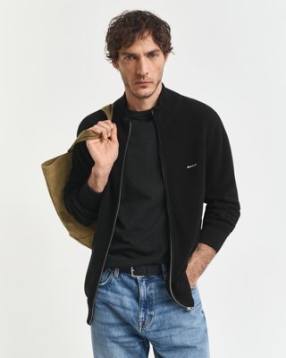 GANT - Cardigan i bomullspiqué til herre black