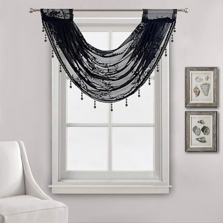 Blondert Vannfall Gardin med Blondert Broderi, Halvtransparent Kjøkken Gardin, Lysfiltrerende Gardinstanglomme, for Små Vinduer, 1 Pakke