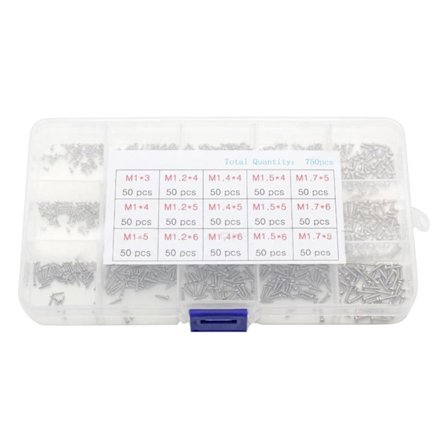 Kompakte 750 stk mikroskruer Små skruer sæt til briller Ure Reparation af bærbare computere