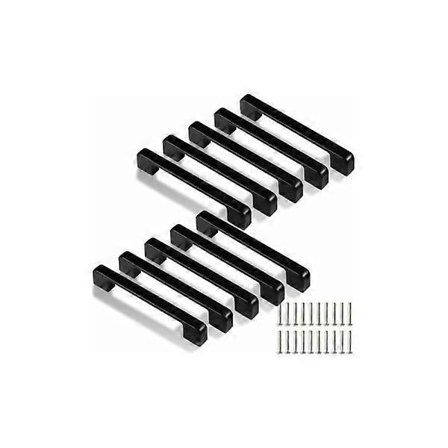 128mm Köksbeslag, 10 st Svarta Kökskåpsbeslag för Dörr, Låda, Skåp (Med Skruvar)