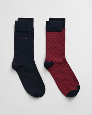 GANT Herren 2er-Pack Socken Einfarbig & Getupft (43-45) Rot