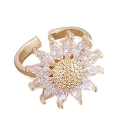 Vintage solsikke justerbare ringer for kvinner jenter kvinnelige sirkon åpen ring smykker gave White