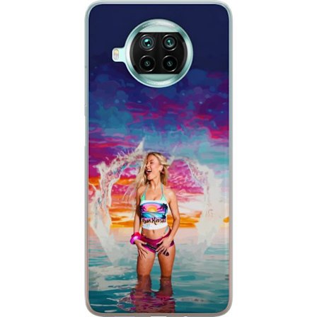 Kompatibelt Mobildeksel til Xiaomi Mi 10T Lite 5G Blond kvinne i fargerik strandantrekk som leker i havet ved solnedgang