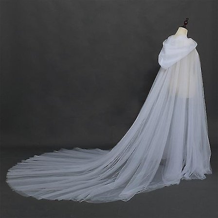 Brude hætte kappe Kap Lang Ryg Bryllup Kappe Med Hætte Kapel slør Mantilla(Hvid)