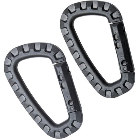 2 stk. plastkarabiner, taktisk karabiner, svart karabiner, nøkkelring D-formet karabiner, multifunksjonell, karabinspenne, for ryggsekk, nøkler, kjele
