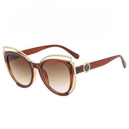 Överdimensionerade Cat Eye Solglasögon för Kvinnor Klassiska Trendiga Vintage Retro UV400 Skydd Metallram Solglasögon