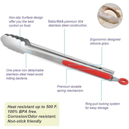 304 Rustfrit Stål Køkken Madlavningstænger, 9 " og 12 " Sæt med 2 Stærke Grill Barbeque Børstede Låsende Mattænger