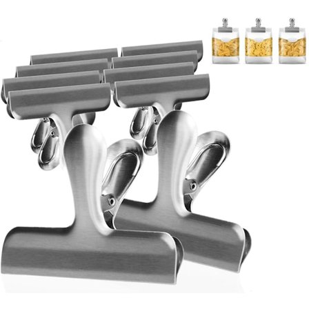 10 stk. matklemmer i rustfritt stål, forseglingsklemmer, matklemmer, poseklemmer 12 x 7,5 cm, snacksklemme, klemmer i rustfritt stål for lukking av 