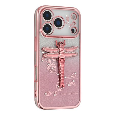 SKALO iPhone 17 Pro KADEM Dragonfly Glitter Skal - Rosa