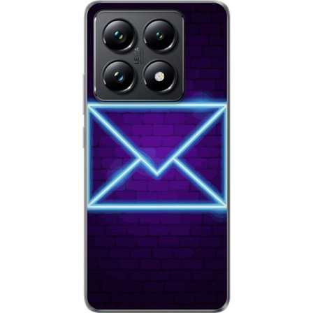 Kompatibelt Mobildeksel til Xiaomi Xiaomi 14T Pro Neon illustrasjon av konvolutt i blått lys mot lilla murvegg, moderne symbol for meldinger kommunik