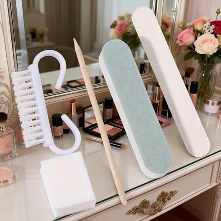 Nyt transportabelt neglekunstsæt - Neglefil, poleringsstrimmel, hornbørste, neglebåndsfjerner værktøjssæt