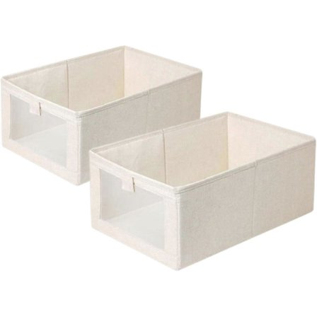 Foldbar Tøjopbevaringsboks 2-pak Garderobeopbevaringsorganisator Beige Stofopbevaringsboks Skuffe til Garderobe Walk-in Closet