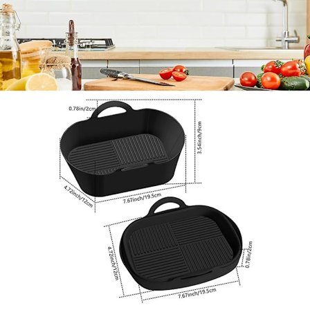 2 stk. Airfryer silikoneforme, rektangulær skål, høj og lav temperaturbestandig og fødevaregodkendt måtte til Airfryer-damper (sort)