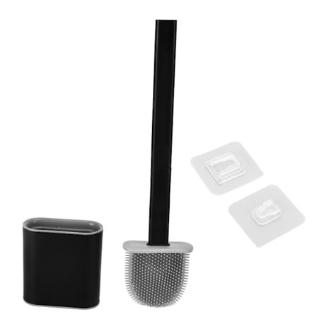 Aftagelig toiletbørste med firkantet håndtag til badeværelsesrengøring og drænboks sort