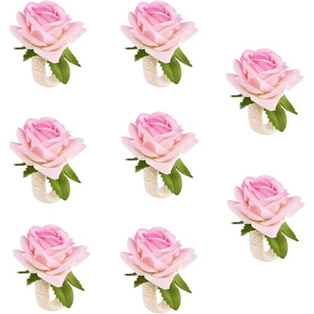 8 stk serviettringsett Blomsterserviettholderringer Kunstige Roser