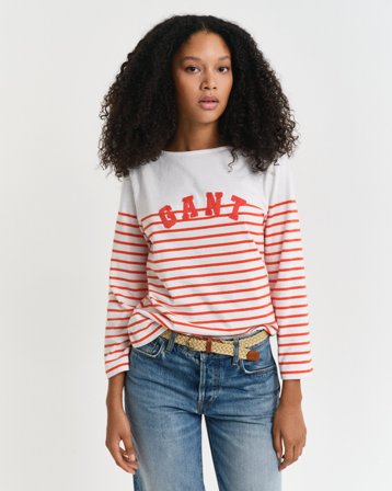 GANT Damen Breton Striped T-Shirt mit U-Boot-Ausschnitt (XL) Rot Rosa