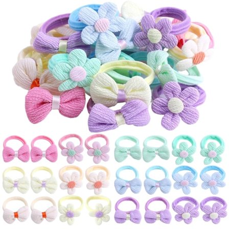 24 stk. Hårstrikker for små jenter, Baby Hårstrikk Søte Blomster Elastiske Scrunchies, Sømløse Hestehaleholdere, Hårpynt for små jenter for tykt Hår