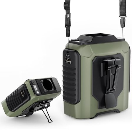 6-in-1 vyötäröklipsituuletin, tuulettimen akku 8000 mAh, 5 tuulen nopeutta, käyttöaika 8-40 tuntia, USB-lataus, COB-valolla ja mobiilivirtalähteellä (