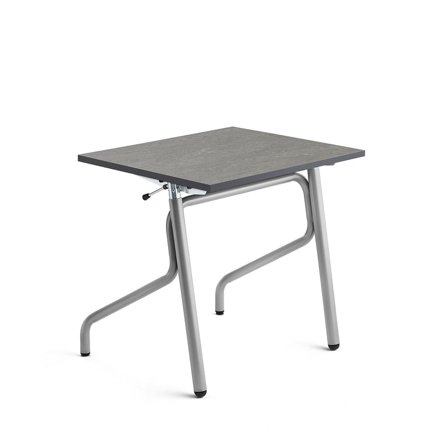 Sit-stand student desk ADJUST, 700x600 mm, linoleum, dark grey, silver