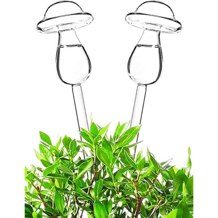 Glass Plant Watering Globe-Mushroom Self Watering Spikes-2 Pack Plant Watering Bulbs Devices for Indoor and Outdoor Plants