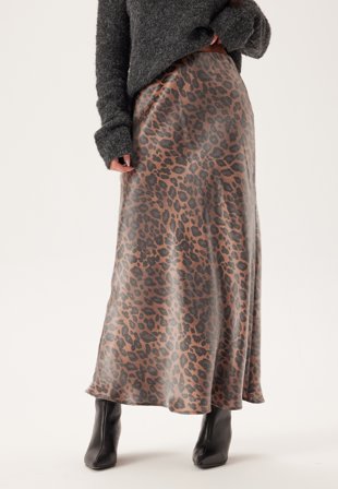 Bubbleroom - Shimmer Midaxi Skirt - Leopard/Brown - Kläder