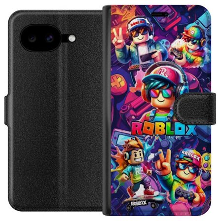 Kompatibel Tegnebogsetui til Google Pixel 10a Farverig Roblox gaming gruppe med hovedtelefoner, controllere og neonfarver perfekt til børn og gaming e