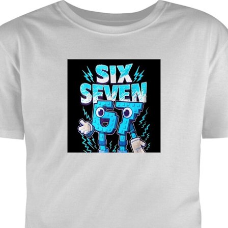 T-Shirt Sininen arkadekuvitus numeroiden Six Seven GT kanssa, salamavalot, pikselöity tyyli ja selkeä retro-pelifiilis.