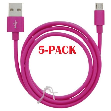 5-PACK Kabel USB-A - MicroUSB 2.4A, 1m, Rosa