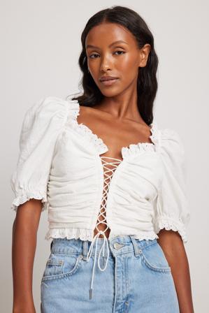 NA-KD Boho Haut en coton avec broderie anglaise - Tops manches longues - Blanc - EU 32