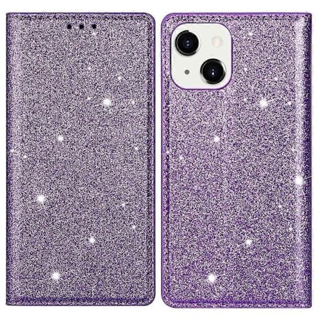 Glitter PU Læder Stand Telefon Cover til iPhone 15, Kortholder Anti-drop Telefon Cover