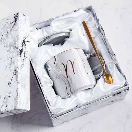 Mr & Mrs Keramisk mugg med lock och rostfri sked Kaffekopp Present till parälskare 400/450 ml