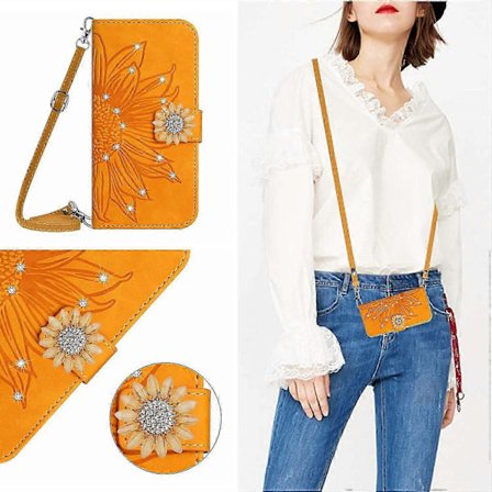 Deksel til Motorola Edge 30 Fusion Solsikkelær Justerbart Lommebokdeksel Crossbody-snor Halsrem Kompatibel med Motorola Edge 30 Fusion