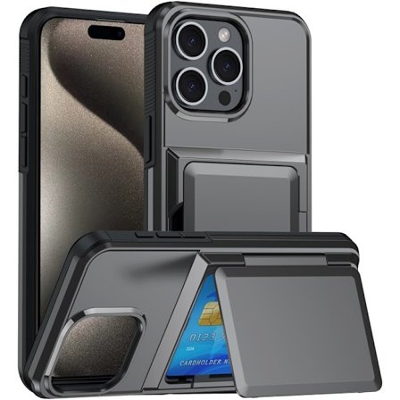 Etui til iPhone 13 6.1 grå kortslot to i en flip wallet anti-fald