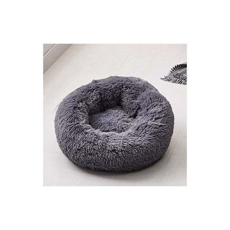 Sovande Rund Korg för Hund Katt, Plysch Korg Kudde Tjock Madrass Vinter Rund Säng för Husdjur (XS/40cm, Mörkgrå)