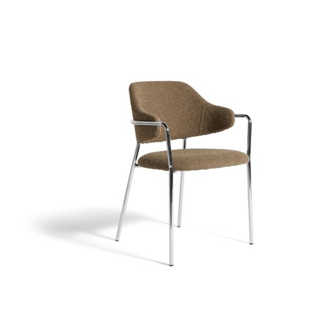 Lumo Spisebordsstol Amiya Brun med Armlæn - Komfortabel Polstret Spisestol i Brun Polyester med Krom Stel - Mål 60x86x53cm - Perfekt til Spisebordet