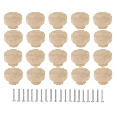20 st Runda Oavslutade Trä Lådknoppar 35mm Dia Trä Möbel Skåp Byrå Drag