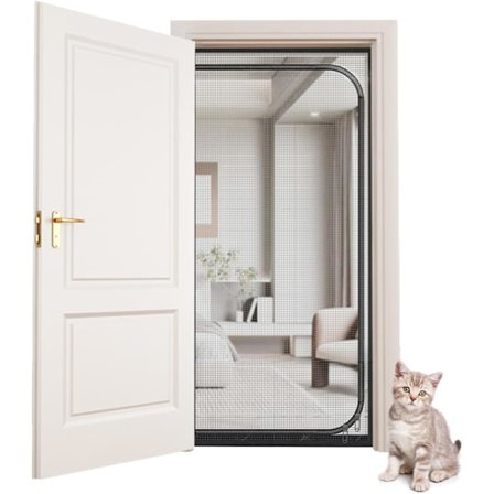 Kattedørsskærm for at forhindre kæledyr i at undslippe, dørgardin med lynlås til stue soveværelse 90*200cm