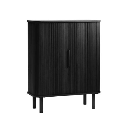 Cavo skab, Sort - 113x90cm - Elegant Opbevaringsskab i sort MDF, egefiner og massiv eg - Stilfuldt skab til hjemmet - 90x40x113cm